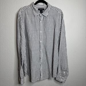 The Men's Store Bloomingdales 100% Linen Gray Plaid Shirt Size X-Large
